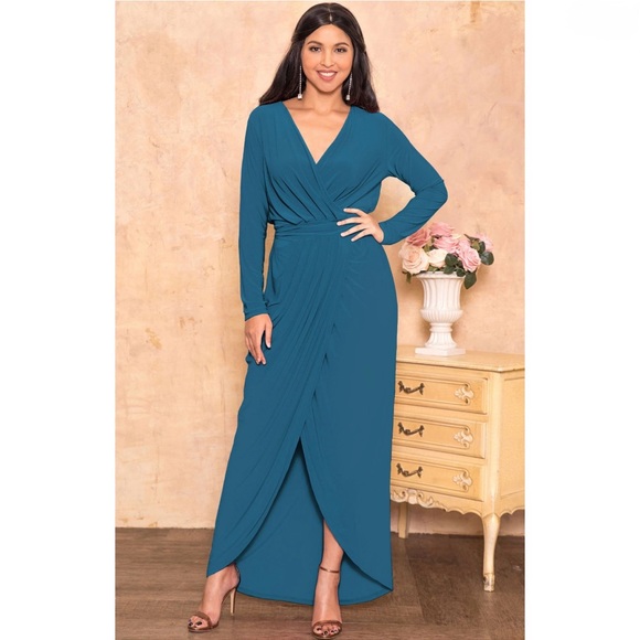 KOH KOH Long Sleeve Full Floor Length Elegant Sexy Wrap Formal Women’s Large - Picture 3 of 13